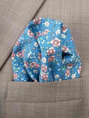Gascoigne Floral Pocket Square Blue Pink White Green Men's